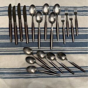 VTG MCM Eldan wood handled stainless steel silverware. Made in Japan. Lot of 19